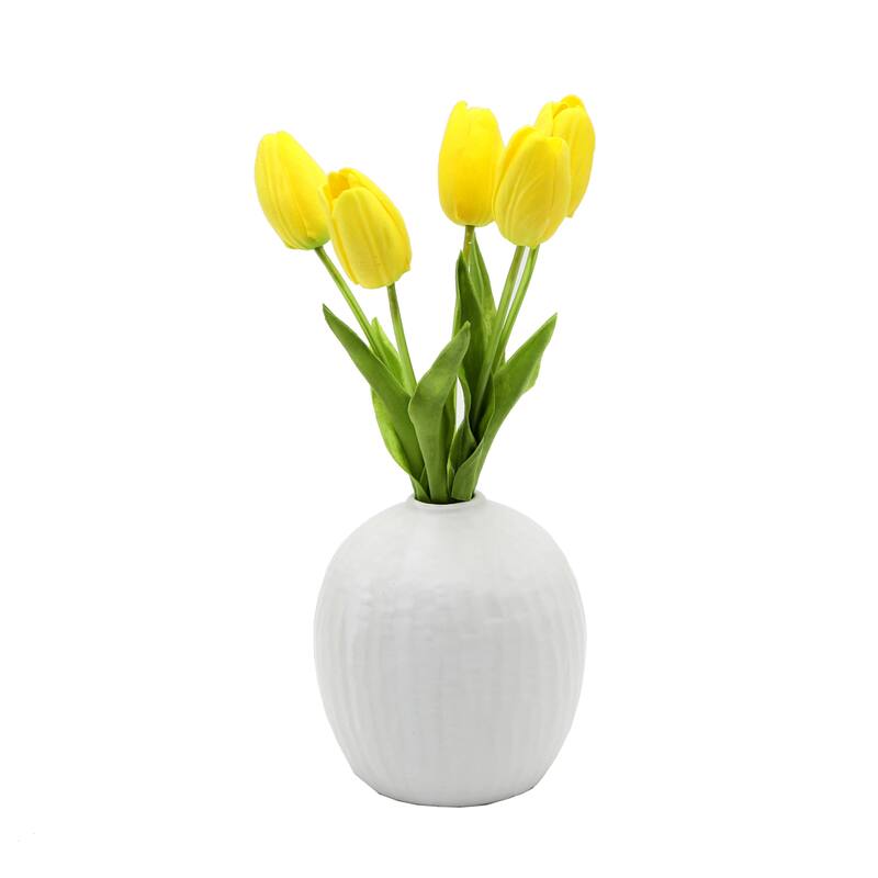 11.25"H 5 Real-touch Tulips in 5"H Vase - ONE-SIZE - Yellow