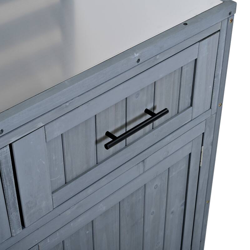 Solid Wood 64.9''Tall Outdoor Kitchen Island Kitchen Cart, Garden Potting Bench with Stainless Table Top for BBQ