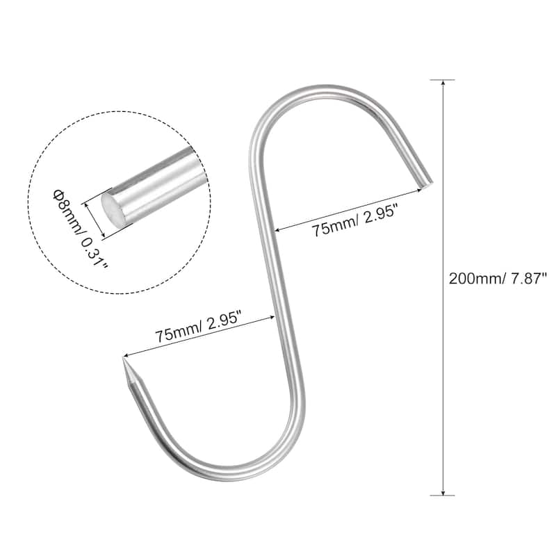 Meat Hooks, Stainless Steel S-Hook Meat Processing for Fish Beef 4Pcs - Silver Tone