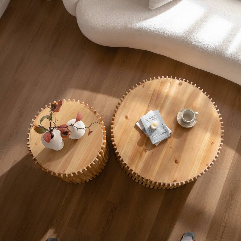 Cylindrical Coffee Table with Vertical Texture Relief Design