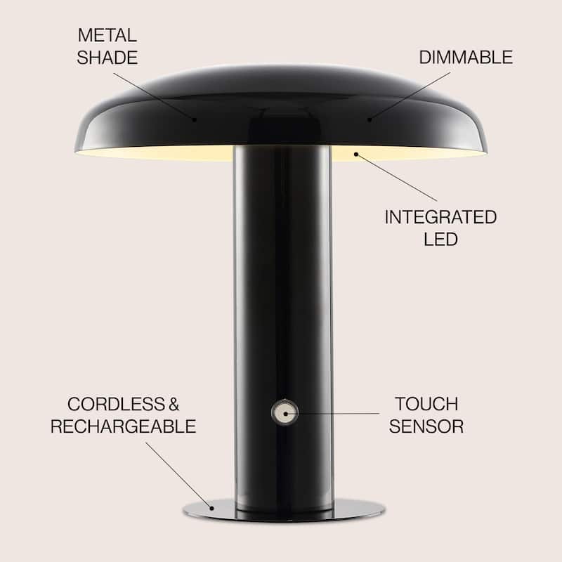 Boletus 11" Contemporary Bohemian Rechargeable/Cordless Iron Integrated LED Mushroom Table Lamp, by JONATHAN Y