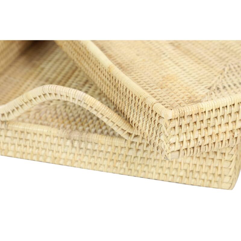 Cream or Brown Rattan Tray (Set of 2) - 26 x 16 x 3