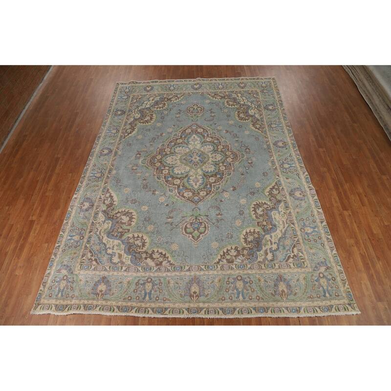 Floral / Medallion Tabriz Persian Area Rug Hand-Knotted Wool Carpet - 9'6"x 12'7"