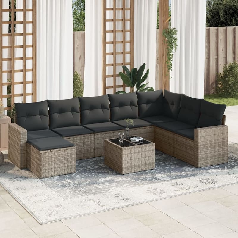 vidaXL Garden Sofa Set Grey PE rattan, powder-coated steel, tempered glass - 21.7 x 21.7 x 14.6