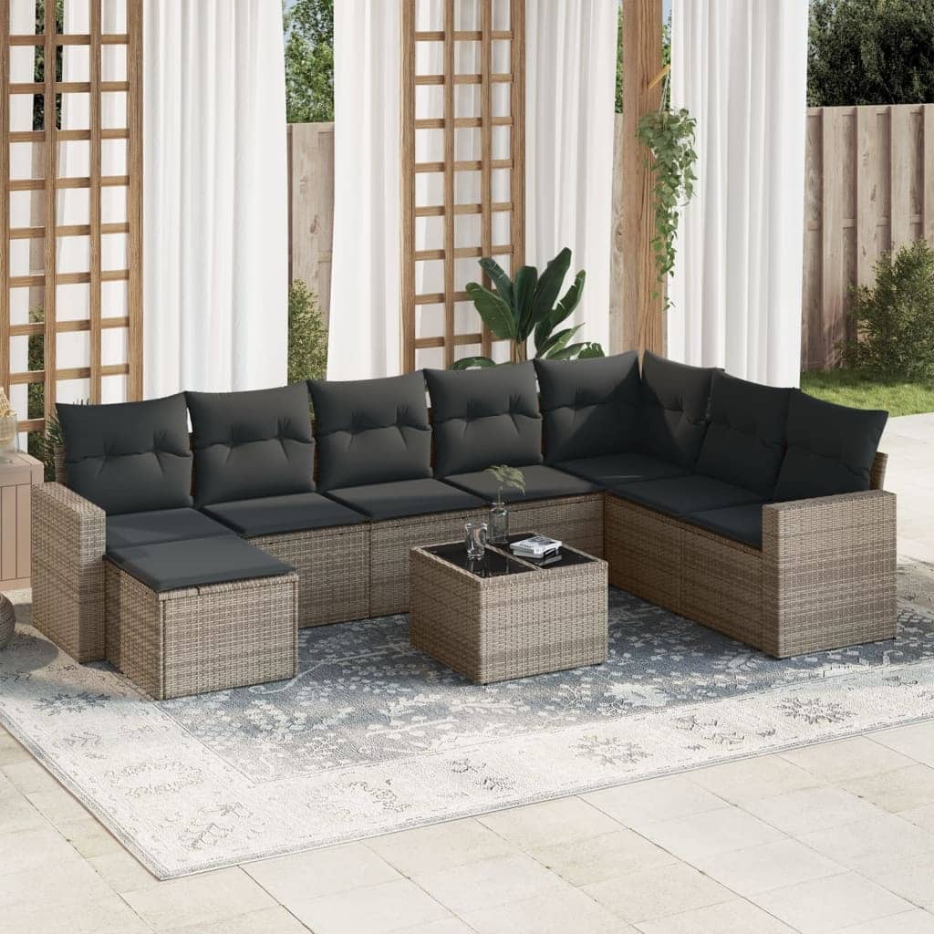 vidaXL Garden Sofa Set Grey PE rattan, powder-coated steel, tempered glass - 21.7 x 21.7 x 14.6