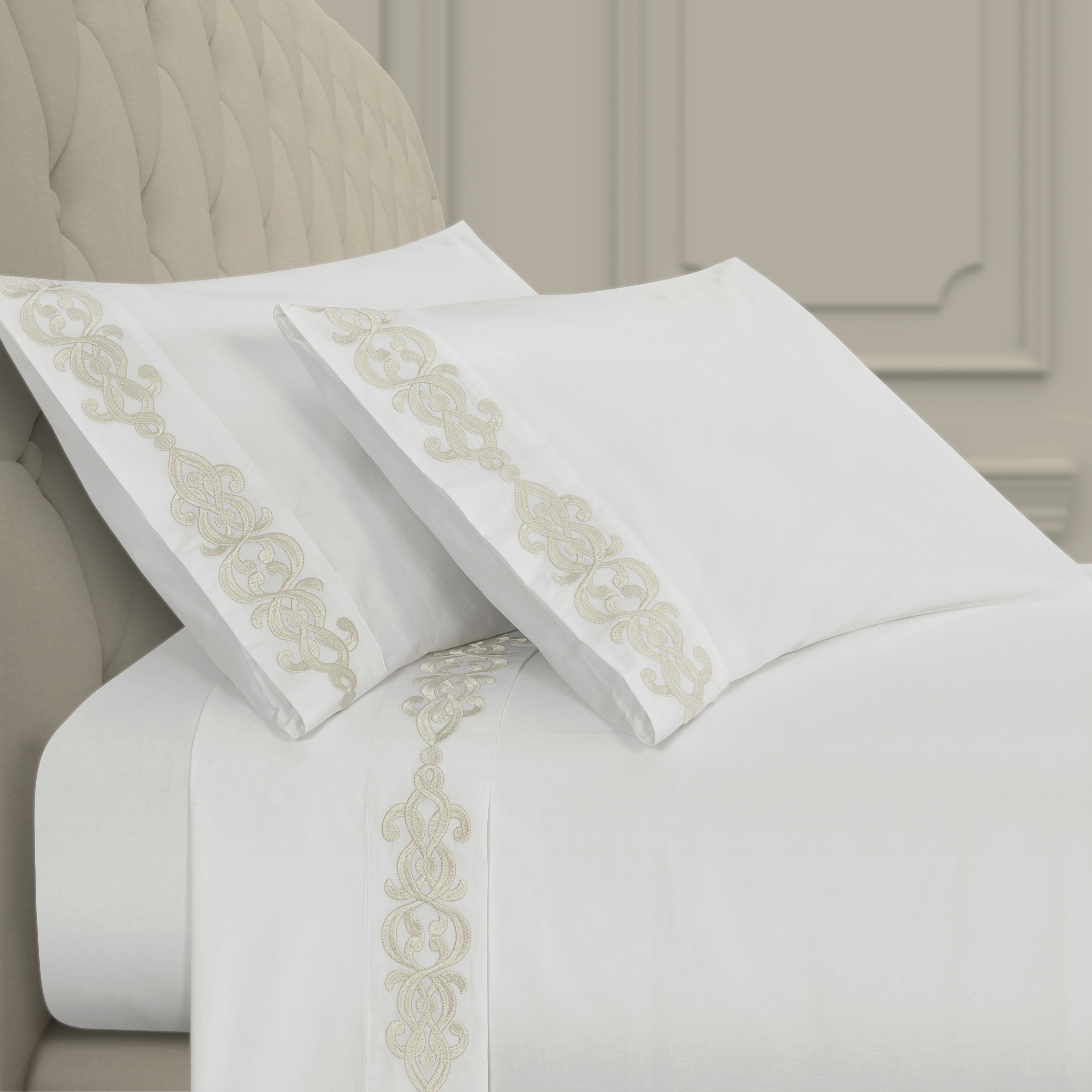 Embroidered sheets deals and pillowcases