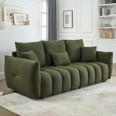 82'' Fabric 3-Seater Sofa with Plush Back Pillows, Solid Wood Frame, and Comfortable Foam Cushions