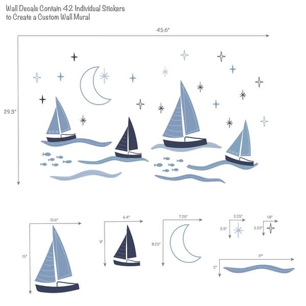 Lambs & Ivy Little Skipper Nautical Sailboat, Moon & Stars Wall Decals/Stickers