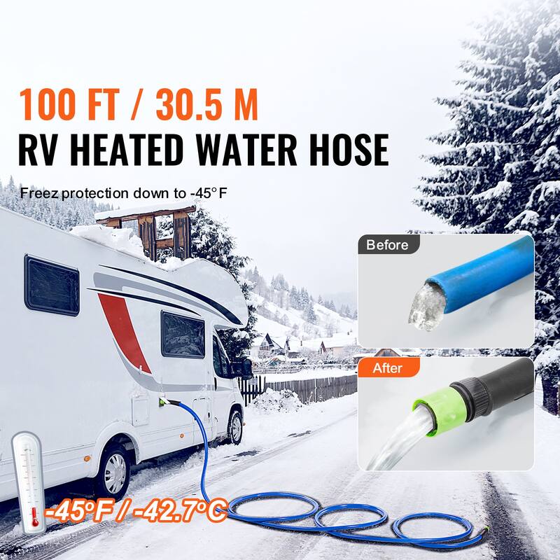 Heated Water Hose for RV, Heated Drinking Water Hose Antifreeze to -45°F, Automatic Self-regulating, 5/8" I.D.