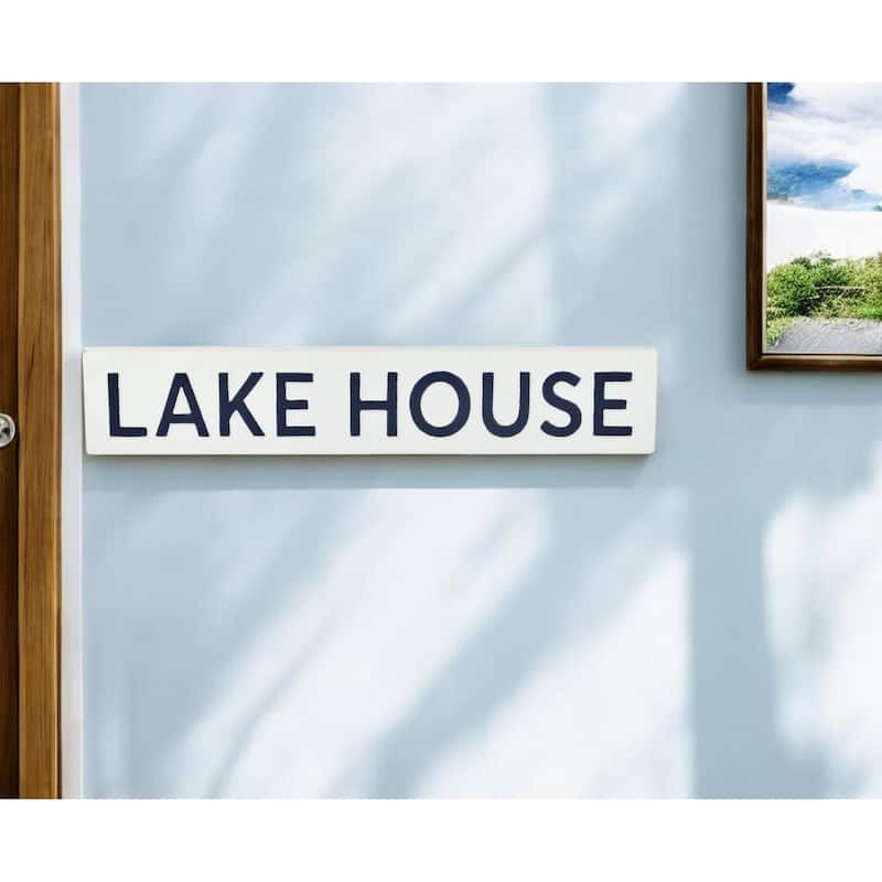 HomeRoots 5" X 24" White Lake House Metal Wall Decor - White - 23.75 in. x 4.5 in.  x 0.75 in.