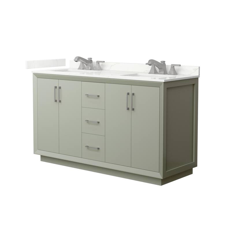 Wyndham Collection WCF414160D-QTZ-US3MXX Strada 60" Free Standing - Light Green / Giotto Quartz Top / Brushed Nickel