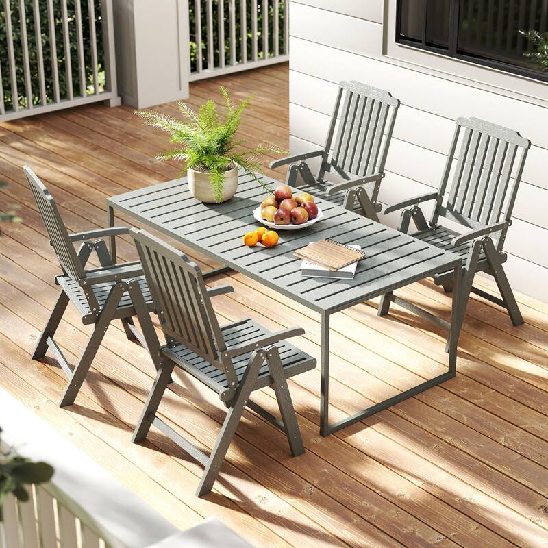 Gymax 4PCS Foldable Patio Chair w/Armrest Curved Back Slatted Seat for