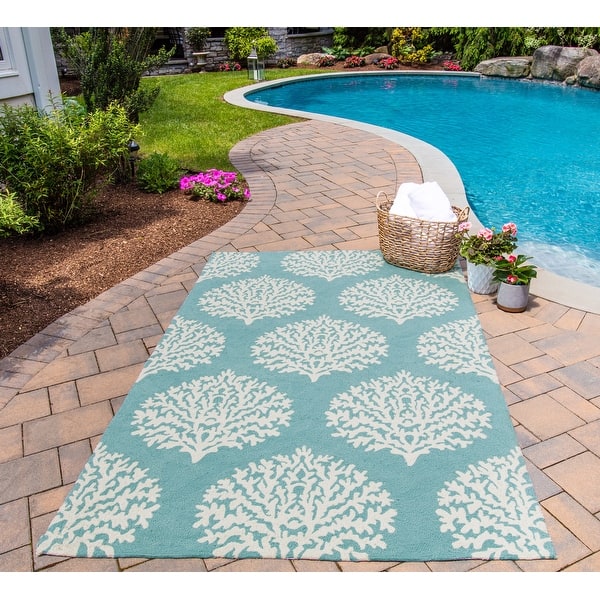 Shop Momeni Veranda Aqua Coral Reef Indoor Outdoor Rug 8 X 10