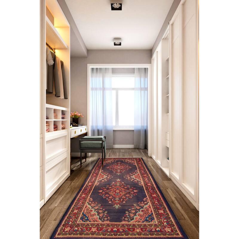 ECARPETGALLERY Hand-knotted Andelz Dark Navy Wool Rug - 4'3 x 11'2