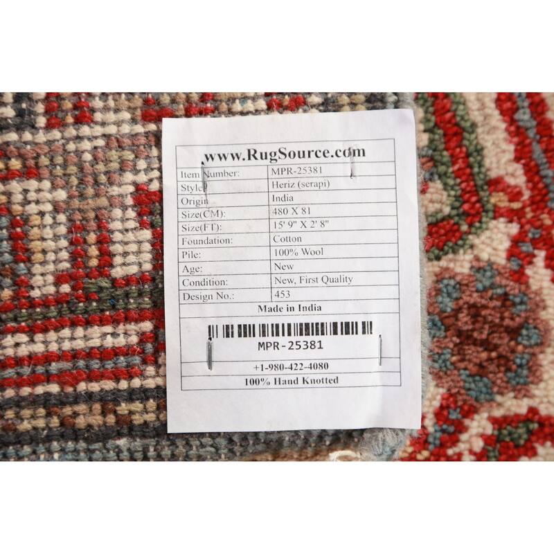 Light Blue Geometric Heriz Serapi Runner Rug Handmade Wool Carpet - 2'8"x 15'9"