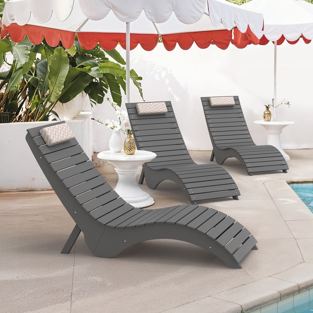 Set of 3 HDPS Water-Resistance Outdoor Chaise Lounges for Use in the Pool, Patio, Garden
