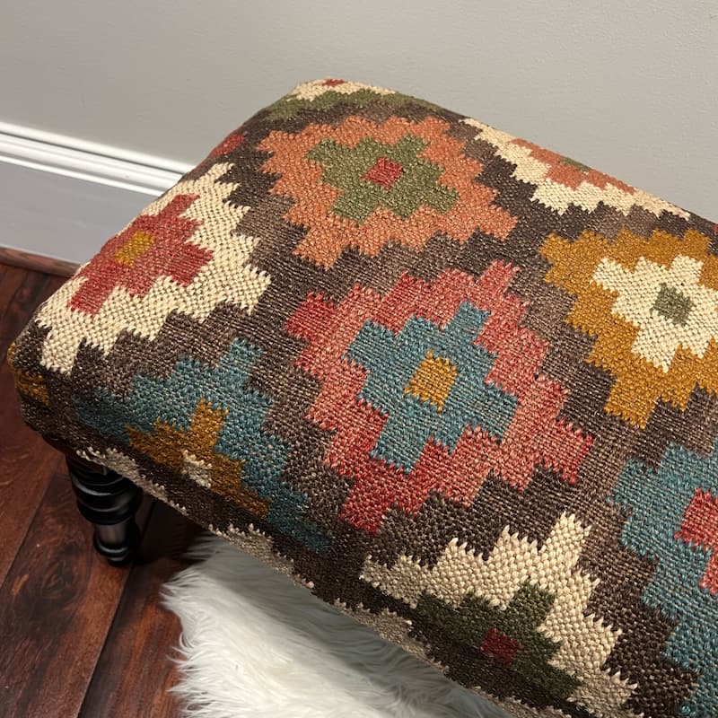 HERAT ORIENTAL Handmade Kilim Upholstered Wooden Bench - 48" W x 16" H x 18" L