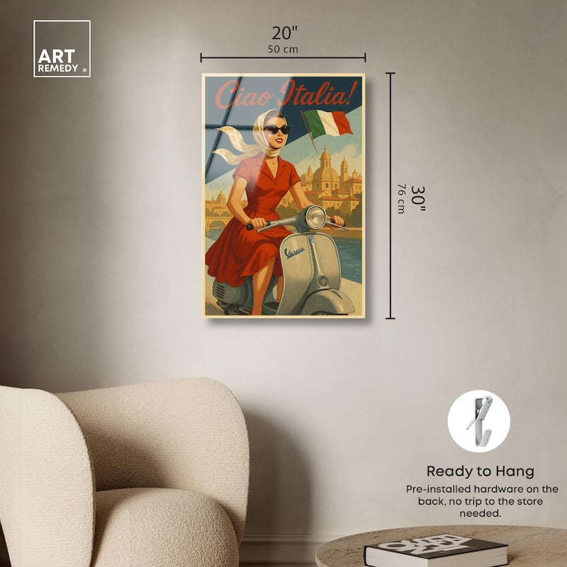 Scooter Italian Travel Acrylic by Art Remedy, Ready to Hang