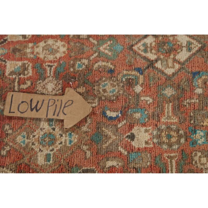 Hamedan Persian Vintage Runner Rug Handmade Geometric Wool Carpet - 3'5"x 9'9"