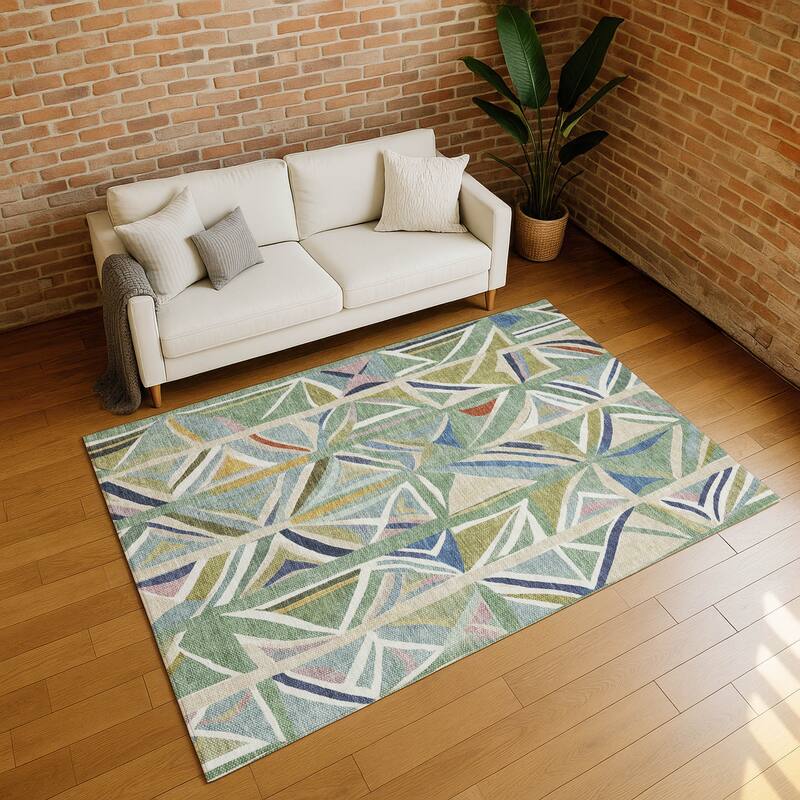Machine Washable Indoor/ Outdoor Modern Mosaic Chantille Rug