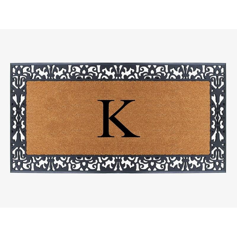 A1HC Rubber and Coir Paisley Border Heavy Duty Non-Slip Durable Double Door Monogrammed Doormat 30"X60", Black - K