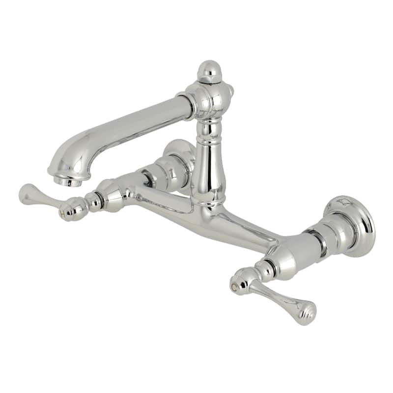 English Country Two-Handle 2-Hole Wall Mount Bathroom Faucet - Polished Chrome