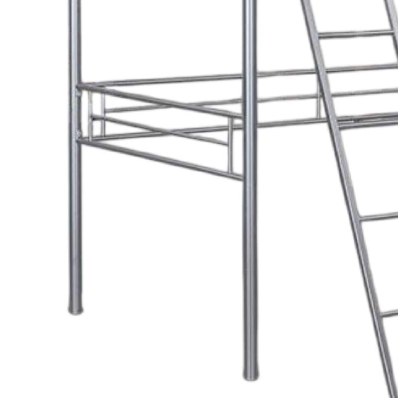Mylz Twin Loft Bed, Silver Metal Frame with Attached Angled Ladder