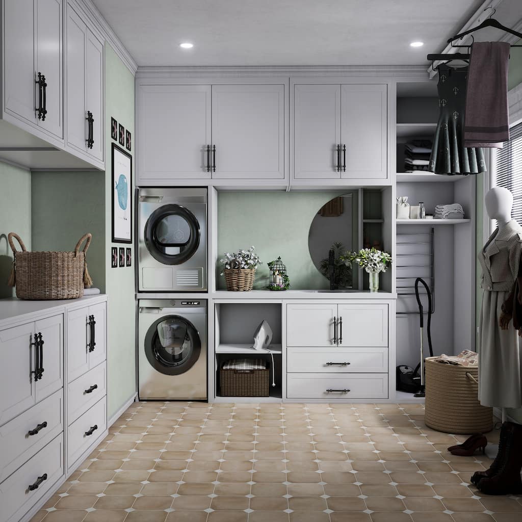 Merola Tile Laverton Octagon Beige with Taco Nieve 7-7/8" x 7-7/8" Porcelain Floor and Wall Tile