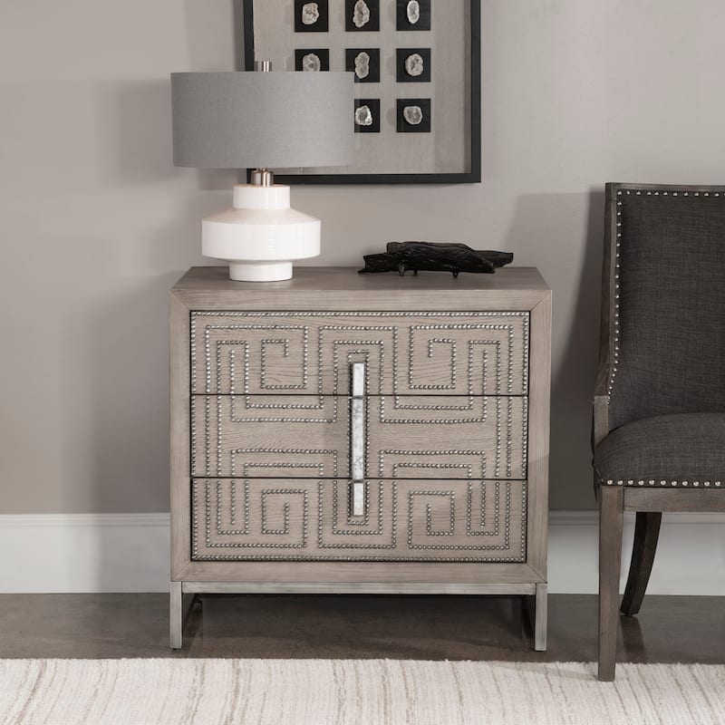 Uttermost Devya 32" Wide Alder Wood 3 Drawer Nightstand with Iron