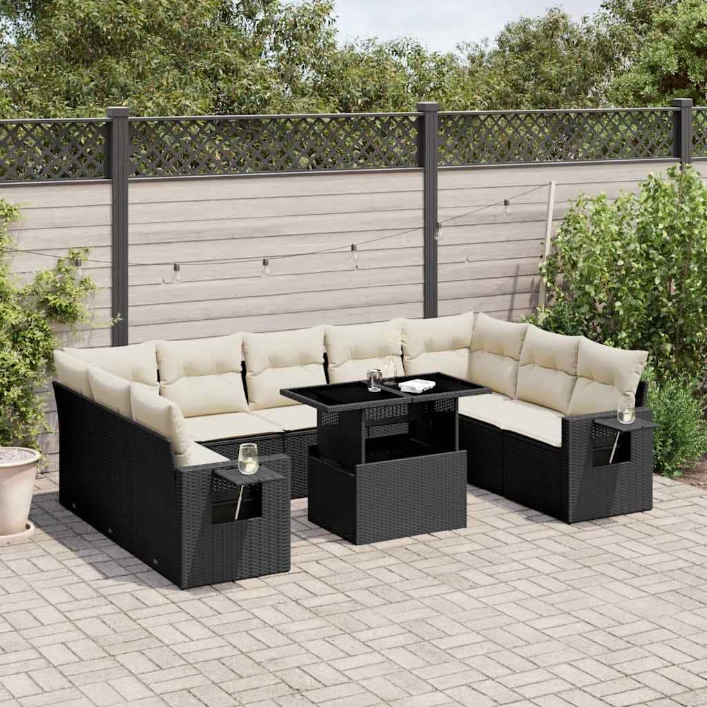 vidaXL Patio Sofa Set with Cushions Outdoor Furniture 10 Piece Poly Rattan - 21.7 x 39.4 x 28.7
