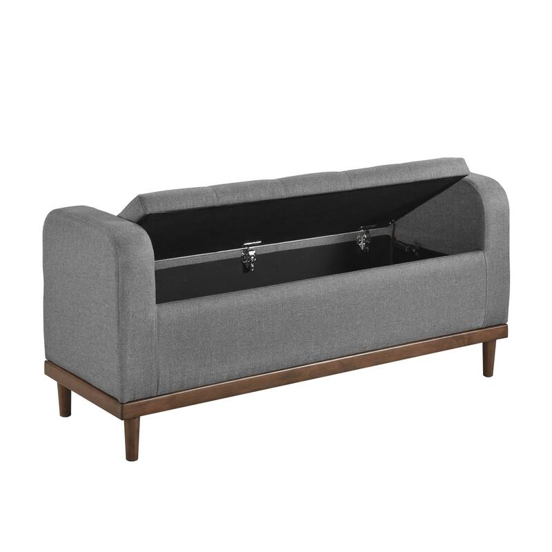 Lift-Top Storage Bench, Button Tufted Upholstered End of Bed Bench, Entryway Bench with Hidden Compartment & Solid Wood Legs