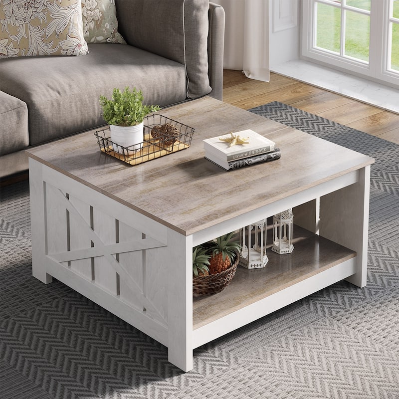 Modern Rustic Square Wood Coffee Table with Storage