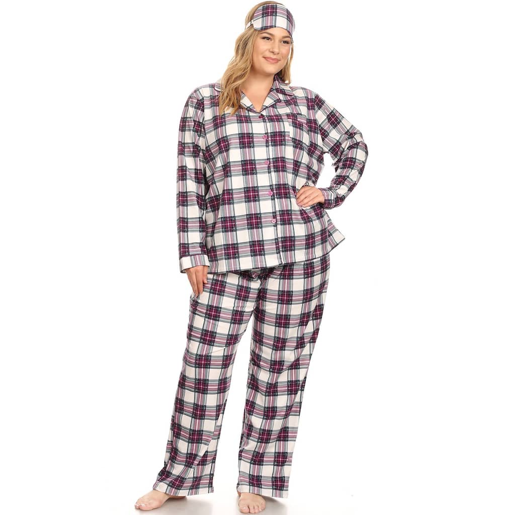 White Mark Women's Plus Size 3-piece Pajama Set