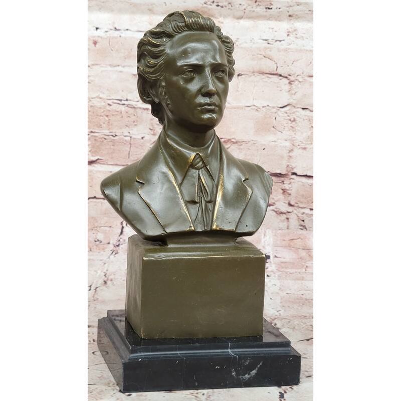 Frédéric Chopin Bronze Bust Sculpture On Marble Base