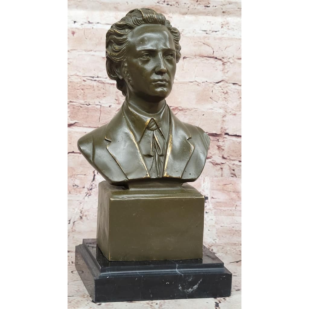 Frédéric Chopin Bronze Bust Sculpture On Marble Base