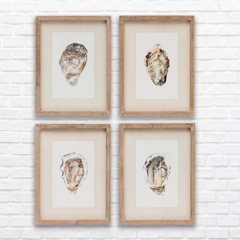 Wood Framed Wall Décor with Oyster, Set of 4 Styles