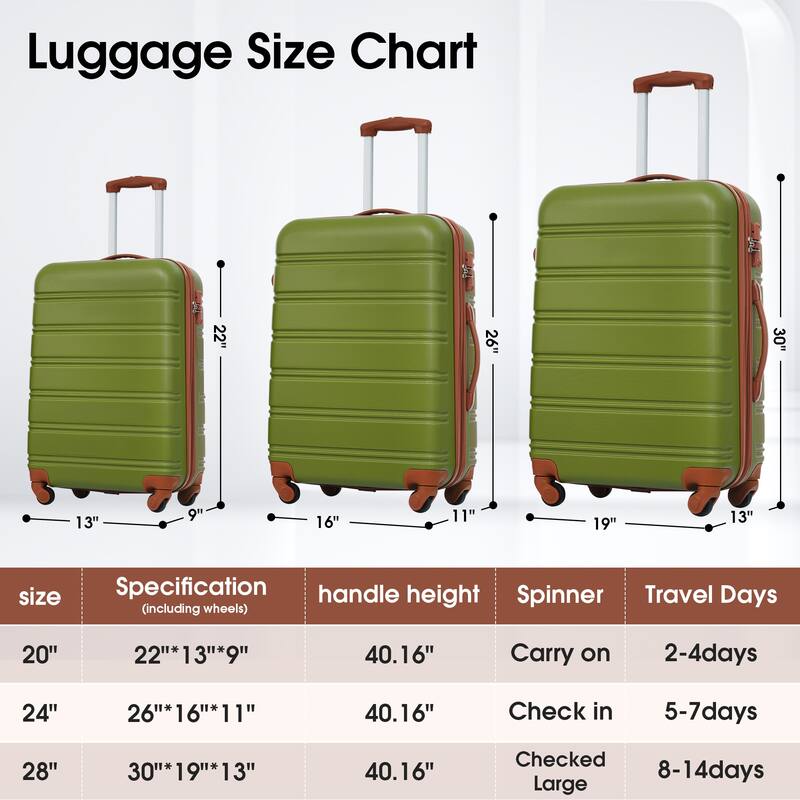 3 Piece Luggage Set Hardside Expandable Spinner Suitcase with TSA Lock Aluminum Handle 20" 24" 28"