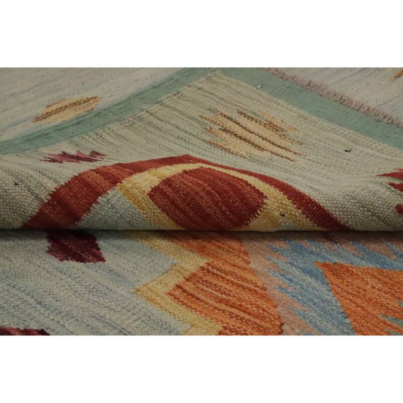 Hand Woven Oriental 100% Wool Carpet Southwestern Tribal Navy Blue & Blues Kilim Area Rug - 9' 9'' X 7' 8''