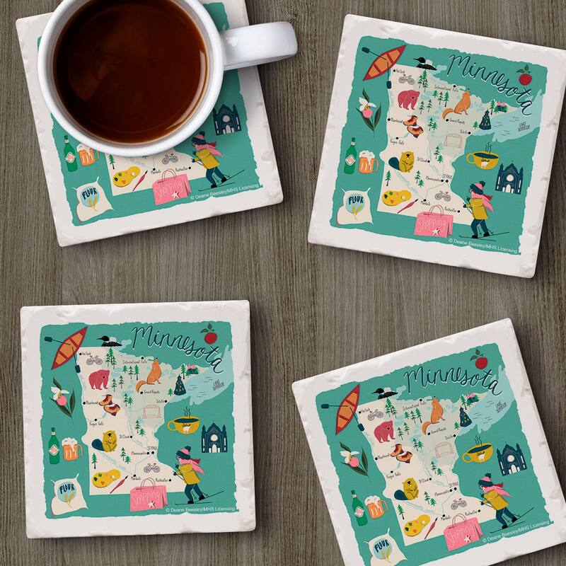 Minnesota Home 4-Pack Absorbent Stone Coasters with Protective Cork Backing 4" Square Made in The USA Easily Wipes Clean