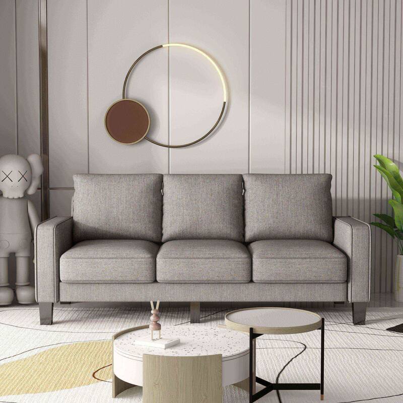3-Seater Sofa Couch for Living Room, Durable Polyester Upholstery with Storage, Solid Wood Frame