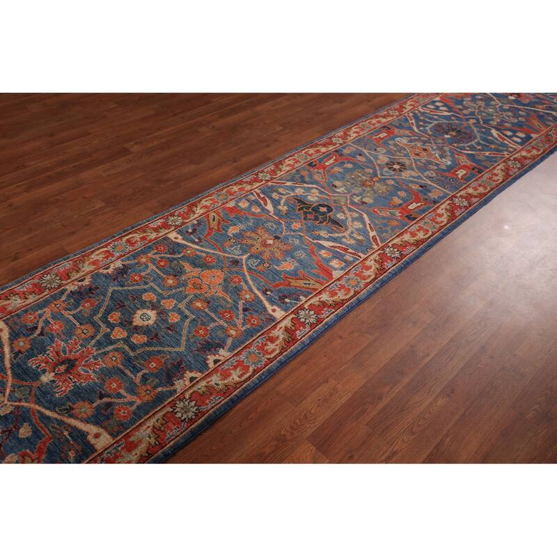 Blue Vegetable Dye Ziegler Oriental Runner Rug Handmade Wool Carpet - 2'8" x 12'11"
