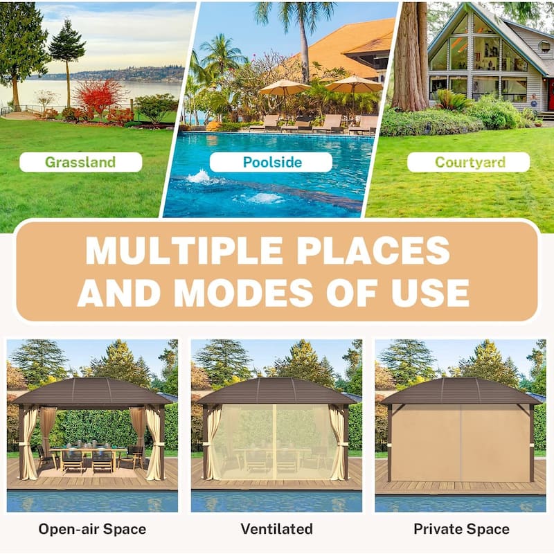 Pro Series Outdoor Hardtop Gazebo Pergola | Galvanized Steel Roof & Aluminum Frame | Includes Premium Curtains & Netting