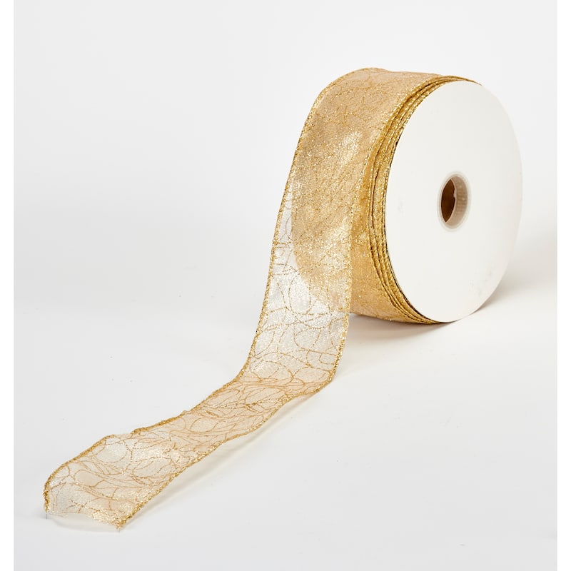Gold Glitter Wired Ribbon 50 YD