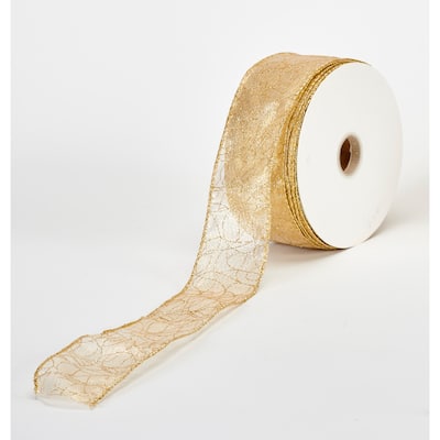 Gold Glitter Wired Ribbon 50 YD