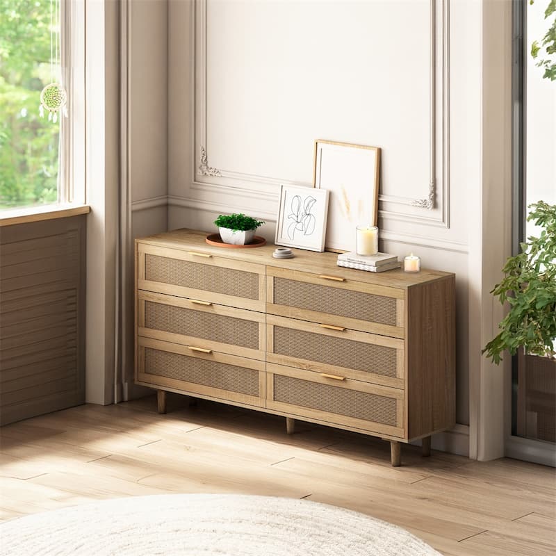 6 Drawers Rattan Storage Cabinet with Legs