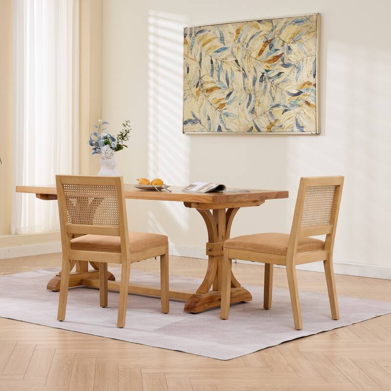 Roomfitters Upholstered Dining Chair Set of 2 with Rattan Back & Wood Legs, Modern Farmhouse Side Chair for Kitchen