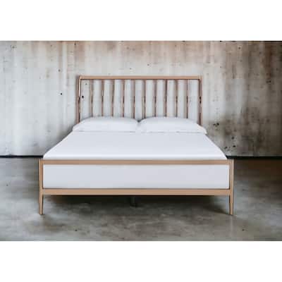 Queen Size Sleigh Bed in Industrial Style - Copper Metal, Slatted Headboard, Low Profile Footboard