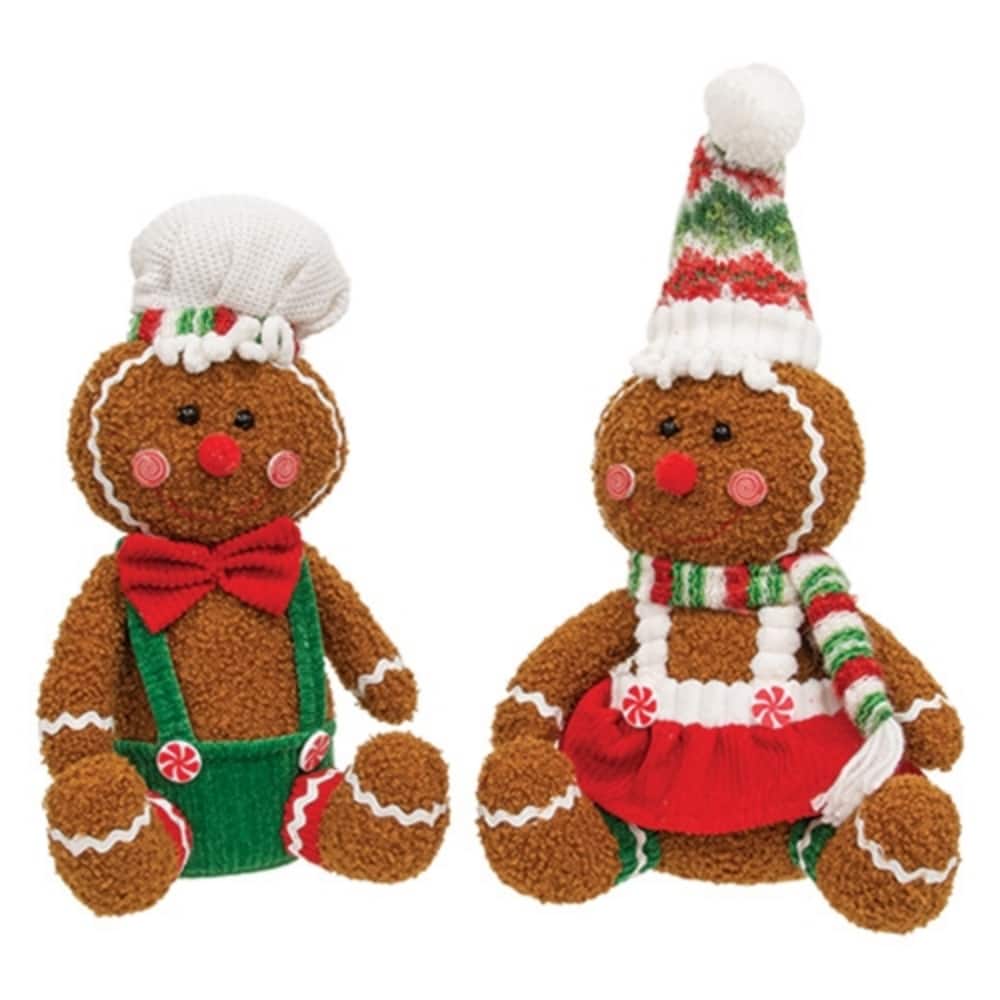 Stuffed Sitting Candy Gingerbread Folk Dolls Plush Decor 2 Asstd. - 5.50" x 5.50" x 11"