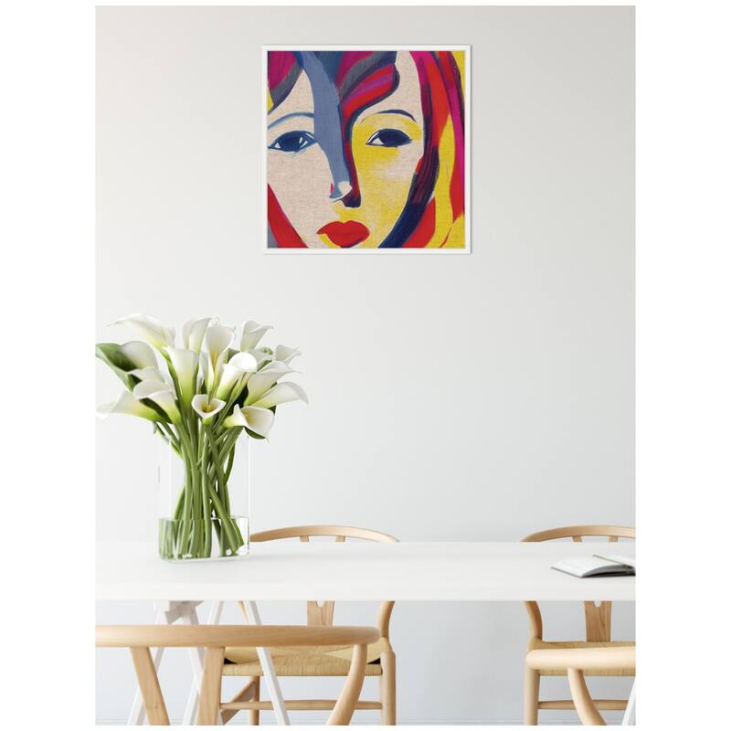 Kate and Laurel Sylvie Painterly Soft Shapes Portrait Neutral Linen Framed Canvas by The Creative Bunch Studio