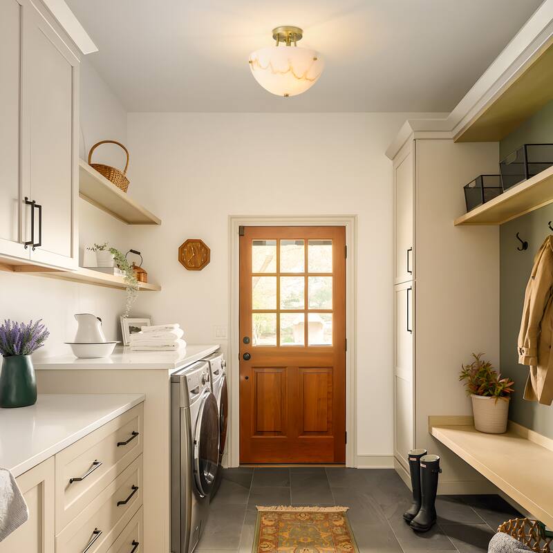 Starsky 2-Light Bowl Veined Faux Alabaster Semi Flush Mount